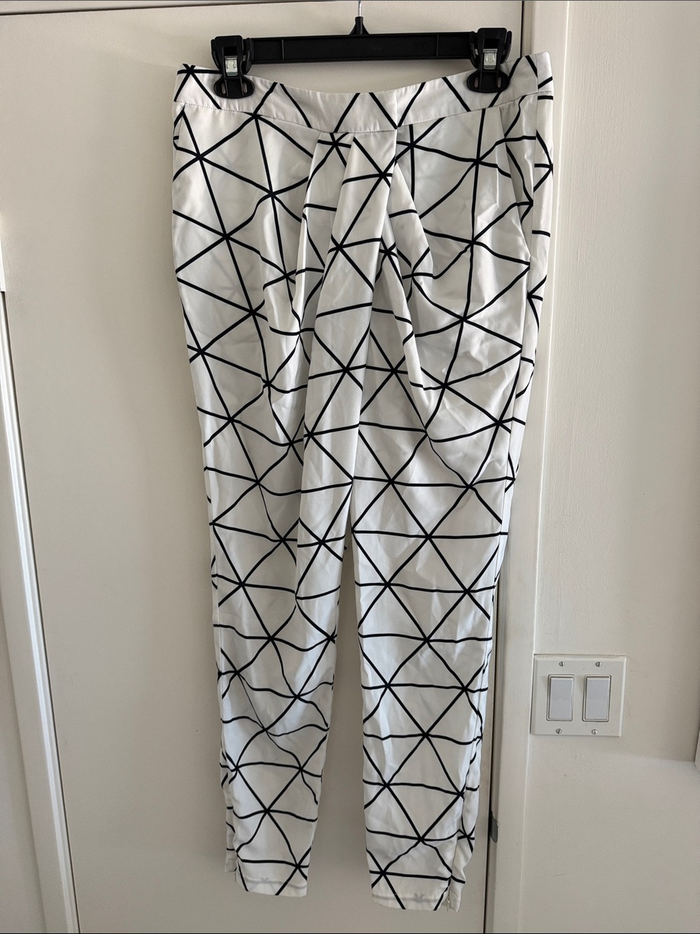cameo White Pants with Black Geometric Print